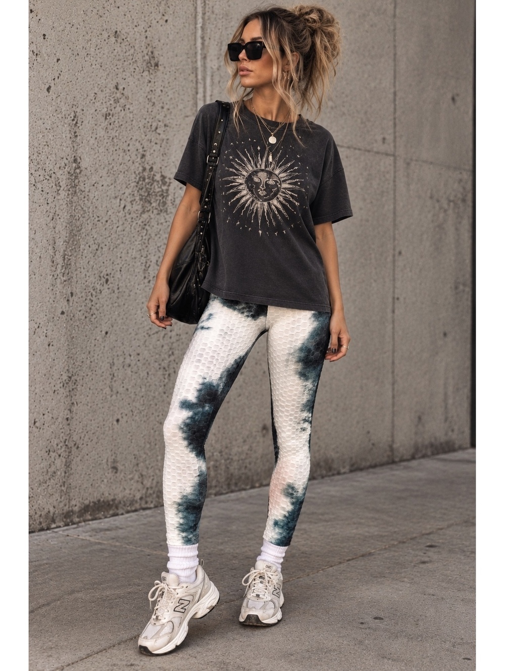 Tie Dye Honeycomb Textured High Waist Scrunch Butt Leggings